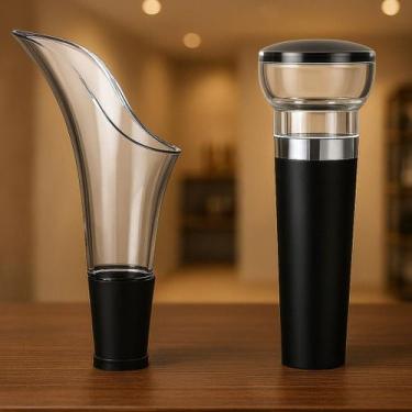 Imagem de Kit Para Vinho Com Bico Aerador Tampa A Vácuo Cortador de Lacre Abrido