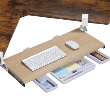 Imagem de ETHU Bandeja Para Teclado Sob A Mesa, Bandeja Ergonômica Para Teclado De Canto Com Braçadeira C Ajustável De 180° Para Mesa Em Formato De L De 26,77" X 12,2" Fácil De Instalar, Suporte Para Teclado