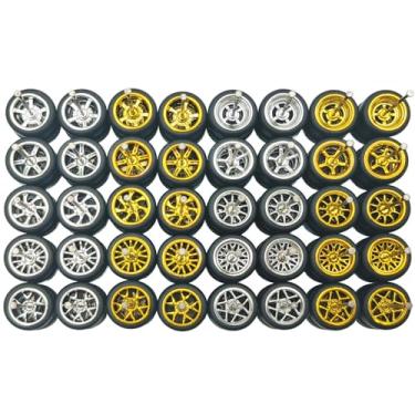 Imagem de 1/64 Wheels and Tires Set - 10 Mixed/Random Electroplated Rubber Wheel Sets (5 Gold + 5 Silver Mixed) - Real Riders Wheel Rims & Tires, Compatible with Hot Wheels & Matchbox