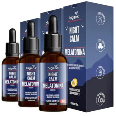 Imagem de Night Calm Melatonina em gotas sublingual, sabor maracujá, Biogens, Kit 3x 30 mL