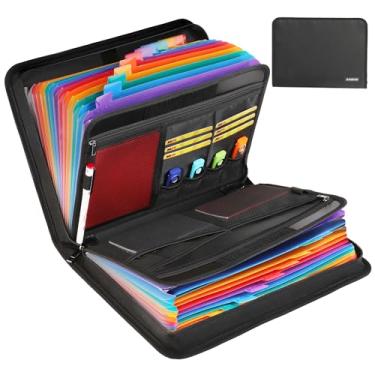 Imagem de JUNDUN Organizador de arquivos sanfonado com 24 bolsos – Organizador de documentos à prova de fogo com vários bolsos – Pasta expansível portátil com zíper e etiquetas para arquivos de letras A4 |