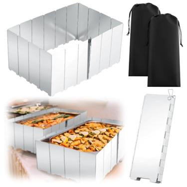 Imagem de MorningRo 2 peças, 40 pratos, protetor de acampamento para fogão a vento, 154 x 19 cm, capa de vento dobrável para uso ao ar livre com bolsa de cordão para acampamento, piquenique, queimador (prata)