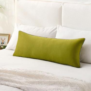 Imagem de Capas de almofada decorativas verdes pacote com 2 capas de almofada decorativas modernas 35 x 91 cm, fronhas aconchegantes com borda cinza, capa de almofada macia confortável para sofá