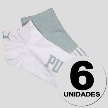 Imagem de Kit Meia Puma Sapatilha Everday 6 Pares Branca e Verde, 39-43