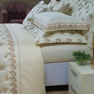 Imagem de Jogo Cama Lençol Garland Casal Bordado100% Algodão Acetinado 400 Fios - Palha e Fendi