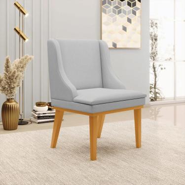 Imagem de Cadeira Decorativa Sala de Jantar Base Fixa de Madeira Firenze Linho Cinza/Castanho G19 - Gran Belo