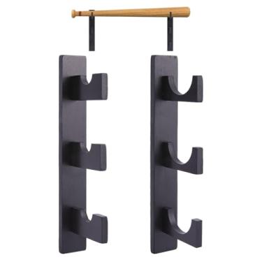 Imagem de DICOSMETIC 1 par de suportes de exibição de taco de beisebol de 3,92 x 1,67 x 11,81 polegadas, suporte para tacos de beisebol, suporte de madeira, suporte de armazenamento de tacos de softball, preto