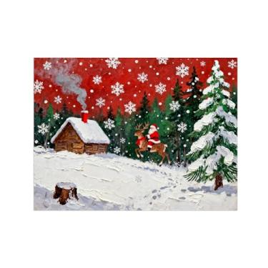 Imagem de Pinturas em tela Natal-Quadros Decoração de Parede-Cabana veado árvore floresta-Inverno Paisagens Impressões para Sala de Estar 60x80cm Sem Moldura