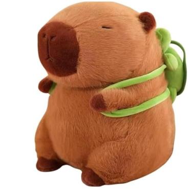 Imagem de Pelúcia Capivara Infantil Com Mochila Tartaruga, Brinquedo Antialérgico, Marrom e Verde, Presente Para Crianças, Natal