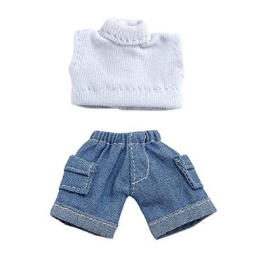 Imagem de niannyyhouse Solid Color Short Vest Pocket Cargo Denim Shorts 1/12 BJD OB11 Doll 4.3 inches (11 cm) Body Figure Accessory (Short, Light Blue)
