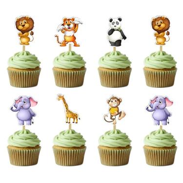 Imagem de Animal Cupcake Topper Decoration (24 Pcs) – Theme Birthday Party Supplies – Cute Animal Cupcake Picks for Zoo Theme Party, Baby Shower and Birthday Celebration Decorations.
