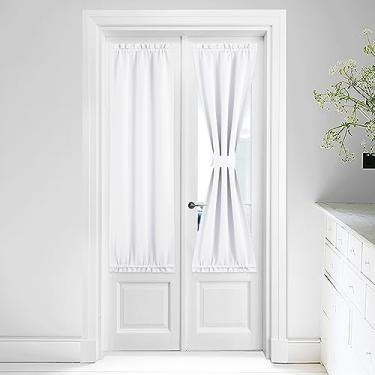 Imagem de Painel de porta lateral escurecimento da sala - Cortina de porta de vidro deslizante francesa com isolamento térmico para privacidade e aparência elegante (1 painel, 63,5 cm L x 152,4 cm C, branco