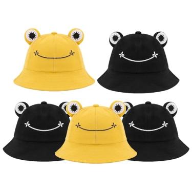 Imagem de Haoohu 5 peças chapéu de sapo infantil chapéu balde sapo viagem praia festival verão chapéu de sol vestido festa sapo headwear, 3 amarelos, 2 pretos, tamanho �nico