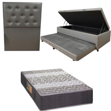 Imagem de Bicama Box Baú com Colchão de Espuma Orthopedic + Cabeceira Botonê - Solteiro 88x188 (CORINO CINZA)