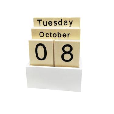 Imagem de Calendário perpétuo de madeira para mesa, exibição de data do mês de madeira de metal para professores, estudantes, sala de aula, decoração de escritório de fazenda rústica, acessórios de mesa (cor de