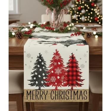 Imagem de Caminho de mesa Merry Christmas, 33 x 108 cm, árvores de Natal, flocos de neve, 1 peça