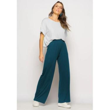 Imagem de Calça Wide Leg Com Bolso Malha Verde Salvatore Fashion, Verde, M