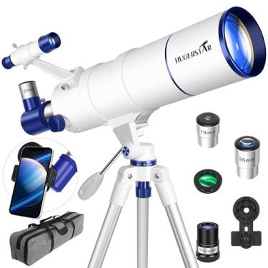 Imagem de HUGERSTAR Telescópio para adultos de alta potência, abertura de 90 mm, 550 mm, telescópio refrator portátil para crianças e iniciantes em astronomia, óptica totalmente multirevestida com adaptador de