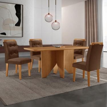 Imagem de Mesa Evora 120 Mdf Canto Copo E Com 4 Cadeiras Carol Veludo Marrom Naturalle
