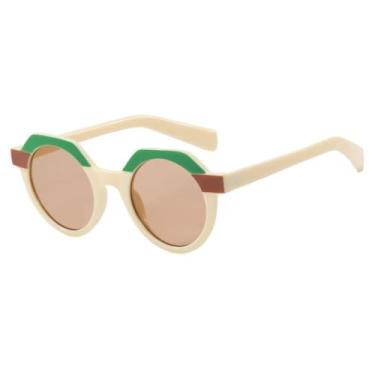 Imagem de Óculos de sol femininos de luxo, estilo polígono, retrô, redondo, masculino, para atividades ao ar livre, viagem, pesca, UV400 (chá bege)