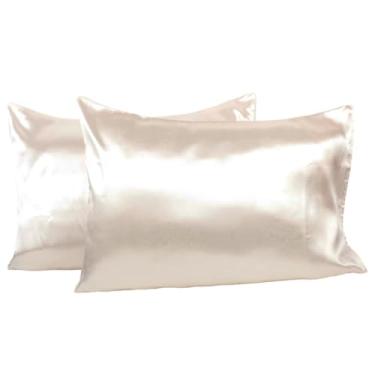 Imagem de Fronha de Cetim Anti Frizz 70x50 – Kit com 2 4 ou 6 Peças Fronhas para Cabelo Cacheado e Pele Macia (Bege,02 fronhas (01 par))