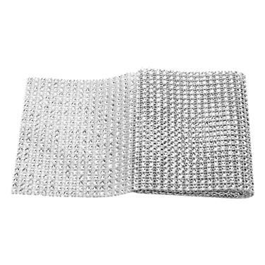 Imagem de Plástico strass malha fita costura guarnição brilhante durável diy acessórios de roupas decoração para mulheres meninas prata ouro 4mm 24 linhas 12cm largura 1 jarda rolo (24 fileiras de brocas de malha plástica prateada)