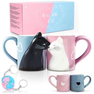 Imagem de Conjunto de canecas de café para casais presentes de casamento lindos gatos beijando canecas de café presentes de noivado para casais presentes de aniversário para casais canecas fofas caneca de gato