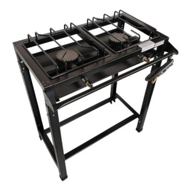 Imagem de Fogão Industrial 2 Bocas Alta Pressão, Queimadores Ferro Fundido, 65x35x80cm, Preto, com Mangueira e Registro, Gás GLP