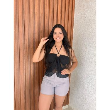 Imagem de Cropped Com Bojo Em Renda Arco No Busto Amarração Pescoço