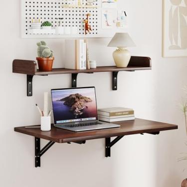 Imagem de Nisorpa Bancada de trabalho dobrável montada na parede, mesa de trabalho dobrável resistente de 81 cm com prateleiras, mesa de parede dobrável com economia de espaço para oficina, garagem