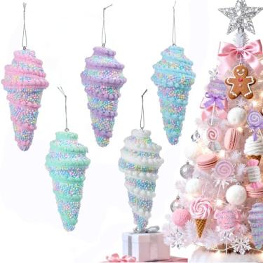 Imagem de 5 peças de decorações de Natal Candyland, pirulito pendurado em bengala doce, decoração de árvore de Natal, festa de aniversário, decoração de casamento, enfeites de Natal, artesanato (5, sorvete)