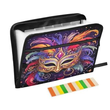 Imagem de Wassud Máscara Veneziana Colorida Acordeão Arquivo Organizador Letra A4 Pasta de Arquivo de Papel Organizador de Documentos Folio com Etiquetas Pasta de Arquivo Expansível 13 Bolsos