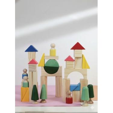 Imagem de Blocos De Madeira Para Montar Infantil - Construção Criativa 40 Peças