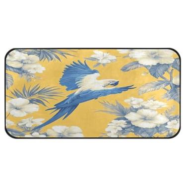 Imagem de Burbuja Tapete de cozinha papagaio arara azul tropical 51 x 99 cm, tapete lavável antiderrapante com suporte de borracha, tapete para cozinha, sala de estar, banheiro, decoração de casa