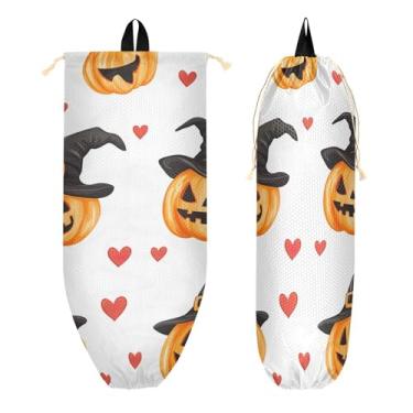 Imagem de xigua Suporte de parede para saco de plástico Halloween Pumpkins com cordão, 1 pacote, reutilizável para decoração organizadora de sacolas de compras, meias, roupas íntimas e gravatas