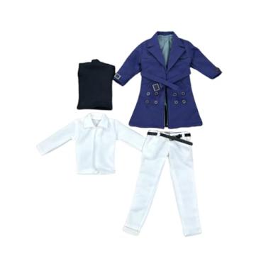 Imagem de 12-Point bjd Clothes,4 Pieces Set(Blue Trench Coat & Dress Pants Suit) for 12-Point Figures Body.Approx.14cm Tall Doll Clothing Suit. (4-Piece Set with White Dress Pants)