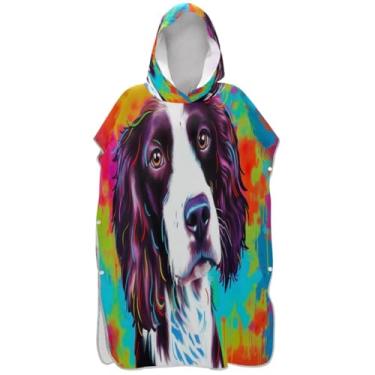 Imagem de Joisal Poncho de surf para adultos trocador com capuz toalha de banho bonito vestível cão colorido ponchos de praia para homens