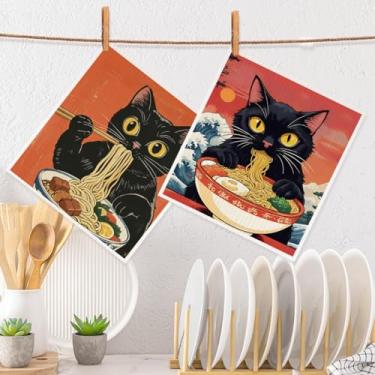 Imagem de Panos de prato suecos para cozinha, conjunto de panos de prato suecos com padrão de gato e comida japonesa, reutilizável, lavável, absorvente, macio, durável, toalha de prato para limpeza doméstica 3