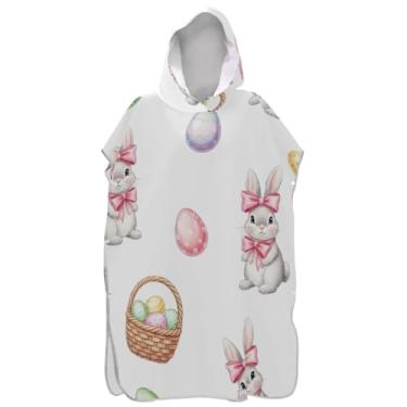 Imagem de Joisal Poncho de surfe trocador de roupão adulto praia moletom toalha floral plus size coelho fofo ovo de páscoa branco unissex adulto poncho com capuz