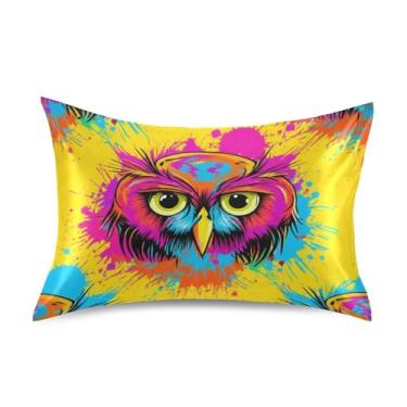 Imagem de Fronhas engraçadas desenho animado coruja legal padrão king queen fronha de cetim refrescante para cama de casa sofá gráfico king size 101,6 cm x 50,8 cm