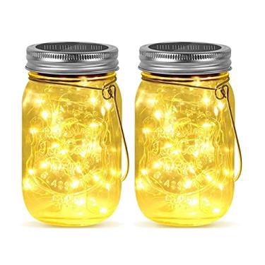 Imagem de 2 Pacote de Luzes Jarras Mason Solares Lanternas Pendentes com 30 LEDs Fadas Suportes e Decoração para Pátio Jardim Quintal Balcão