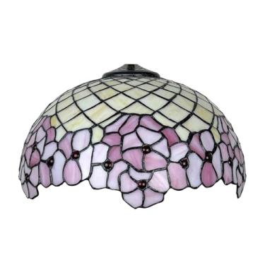 Imagem de Cúpula de abajur estilo Tiffany de 40 cm (16 polegadas), com estampa floral rosa em vitral, acessório para luminárias de mesa, pendentes e de chão.