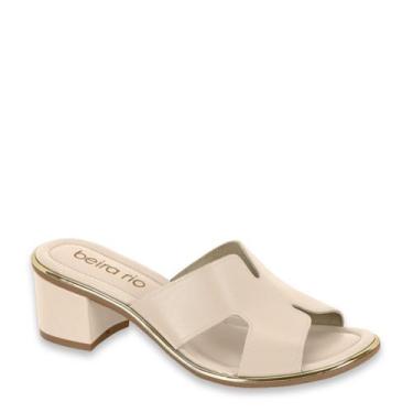 Imagem de Tamanco Feminino Salto Bloco Confortável Beira Rio 8379.251, Creme, 35