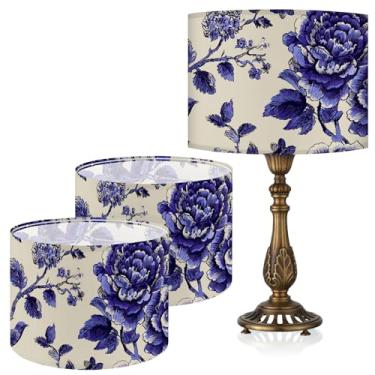 Imagem de Abajur de mesa, 33 cm L x 25 cm A impressão HD geométrico floral deixa abajur de mármore, abajures, decoração moderna para abajur de mesa e chão (azul)