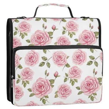 Imagem de Bolsa para fichário com 3 anéis em aquarela floral rosa e branco, com alça, organizador de fichário com zíper para escola e escritório, suporte de pasta grande com bolsos