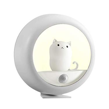 Imagem de Luzes Noturnas Sensor Gato Adorável Lâmpada com Detecção Infrarrova USB Recarregável Luz de Quarto Armário Parede Mesa Pendente Modos Iluminação Const