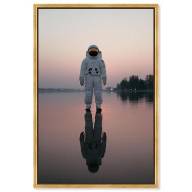 Imagem de Arte de parede de astronauta com impressão em tela Waking Dream por Art Remedy, moldura dourada, 50 x 76 cm