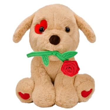 Imagem de Presentes de Dia dos Namorados para ela: 25,4 cm Cão de pelúcia fofo engraçado com rosa para esposa, noiva, namorada, mulheres, mãe, crianças, animais de pelúcia travessos, presentes românticos para