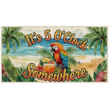 Imagem de Dlzdn It's 5 O'Clock Somewhere Capacho Férias Verão Papagaio Pássaro Praia Tropical Antiderrapante Borracha Backed Entryway Tapetes para Entrada Interior Exterior Piso 40 x 76 cm