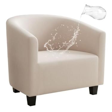 Imagem de NICEEC Capa para cadeira de clube bege elastano elástico capa para cadeira de banheira repelente de água capa macia para poltrona removível protetor de móveis para sala de estar